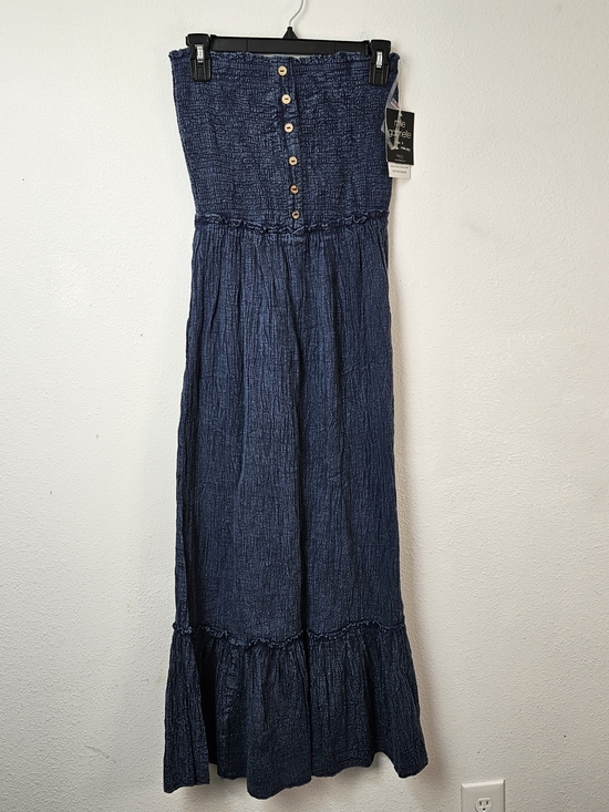 Mlle Gabrielle Dresses & Skirts - Mlle Gabrielle Navy Crinkle Strapless Maxi Dress Small Cotton New